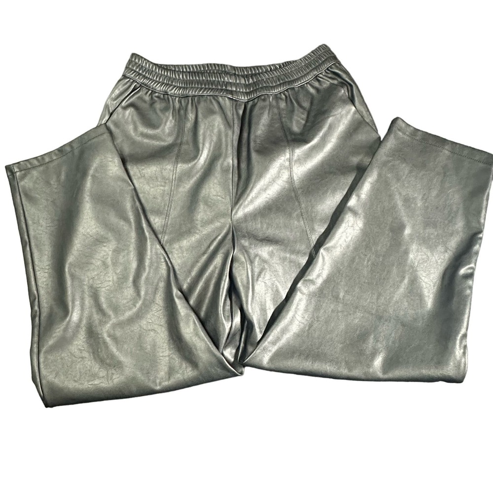 ASOS Black Faux Leather Paperbag Elastic Waist Straight Leg Pull On Pants Size 4